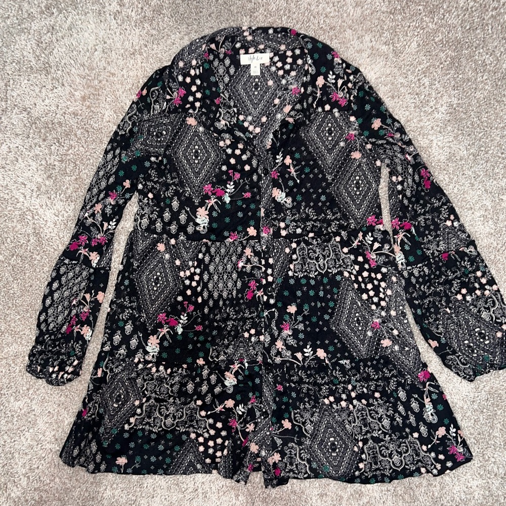 Maternity Floral Black and Pink Blouse